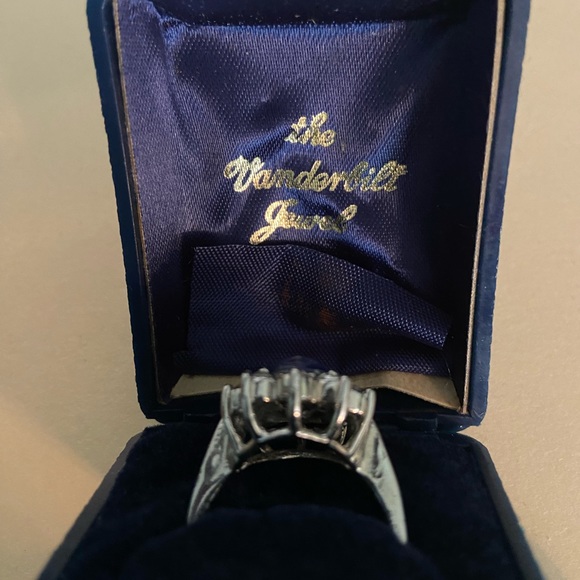 Costume jewelry- blue and white stone ring, silver tone, size 9. - Picture 3 of 3